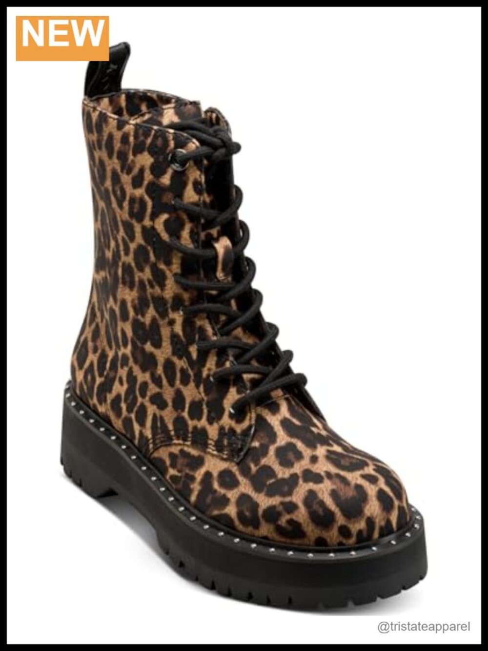 Leather Lace Up Combat Boot Square Toe Block Heel Ankle Fashion